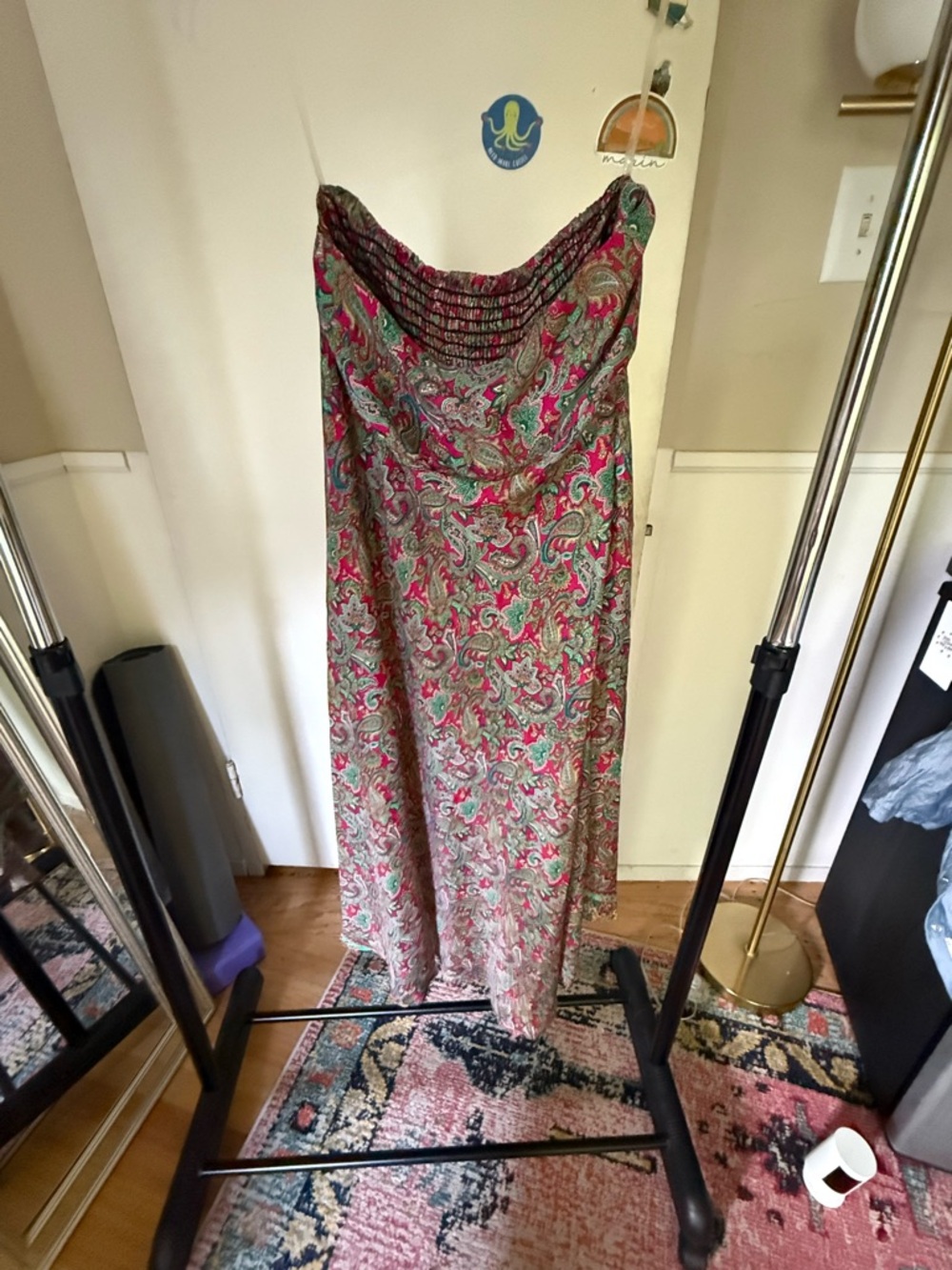 Strapless Maxi Dress in Pink & Green Paisley